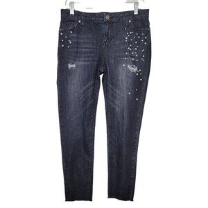 Easel Los Angeles Black distressed Skinny Ankle Jeans Pearl Embellishment Large